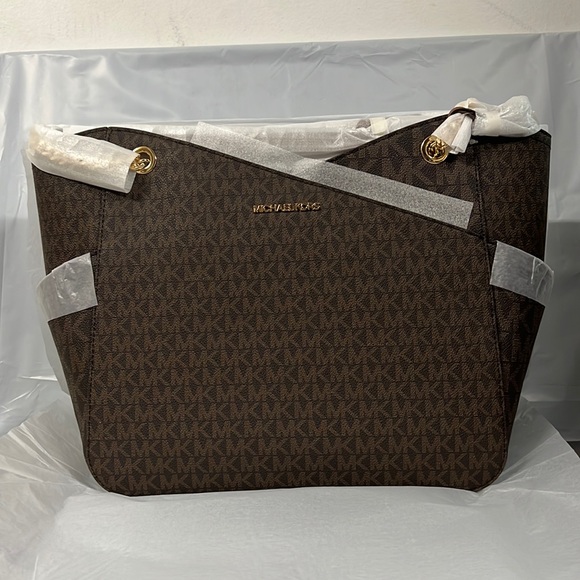 NWT - Michael Kors Jet Set Large Logo Shoulder Bag, Brown - Picture 4 of 12